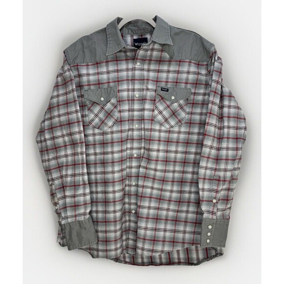 Wrangler Brushpopper Pearl Snap Western Shirt Mens XXL Gray Plaid Cowboy Vintage - Picture 1 of 5
